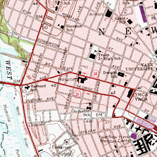 Topographic Map of Sherman Medical Building, CT