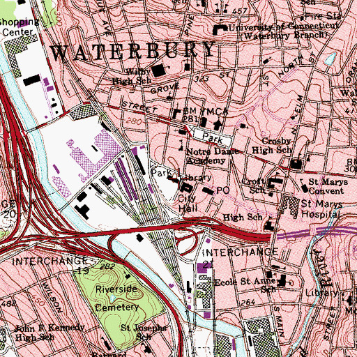Topographic Map of Silas Bronson Library, CT