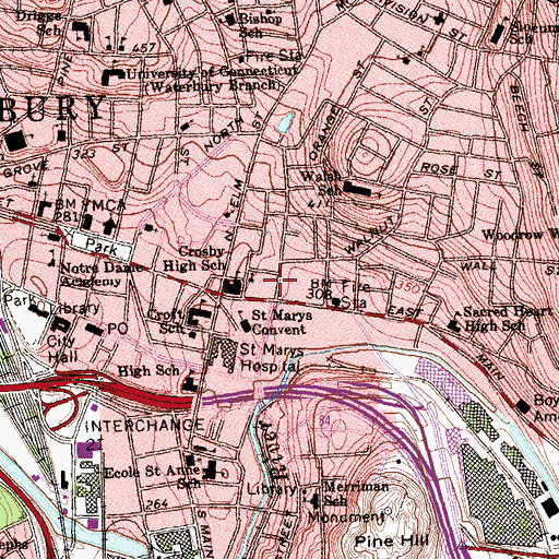 Topographic Map of Sisters of Notre Dame Church, CT