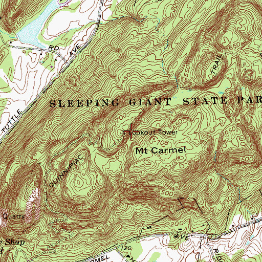 Topographic Map of Sleeping Giant Tower, CT