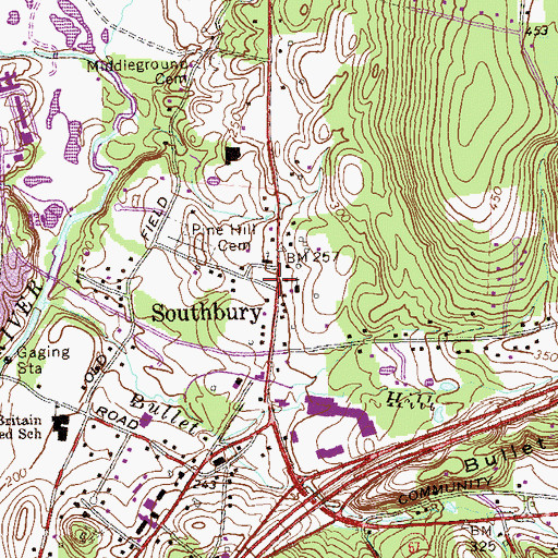 Topographic Map of Southbury Historic District Number 1, CT
