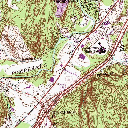 Topographic Map of Southbury Post Office, CT