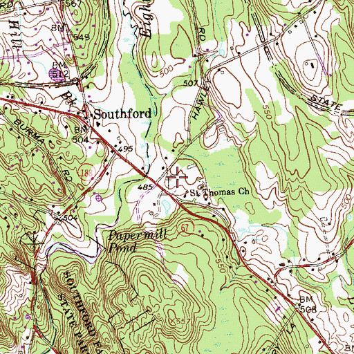 Topographic Map of Southford Cemetery, CT
