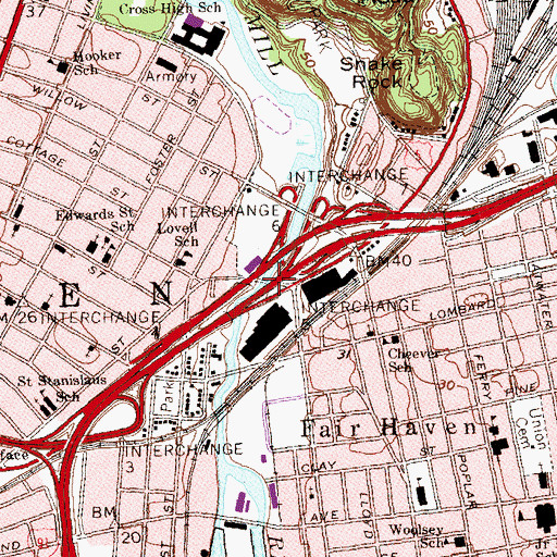 Topographic Map of State Street Bridge, CT