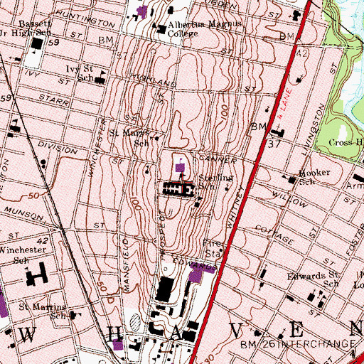 Topographic Map of Sterling Library, CT