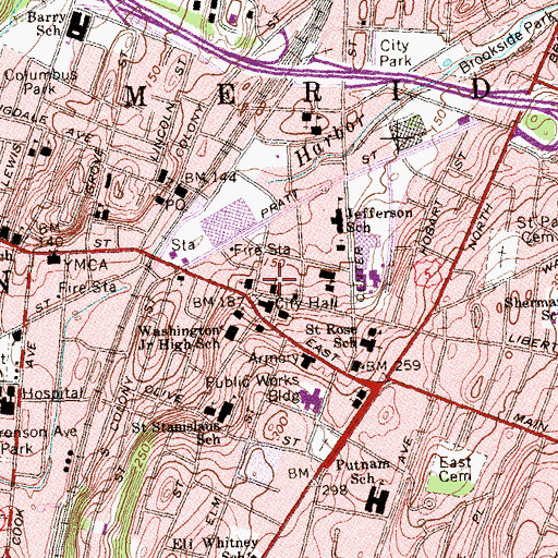 Topographic Map of Temple B'Nai Abraham, CT