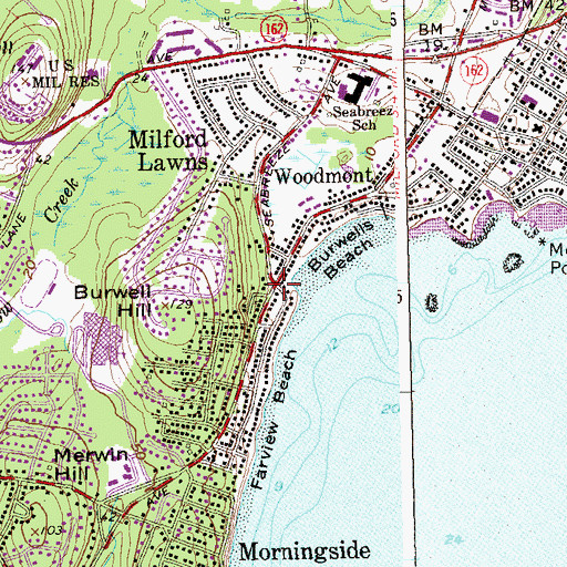 Topographic Map of Tri Beach Country Club, CT