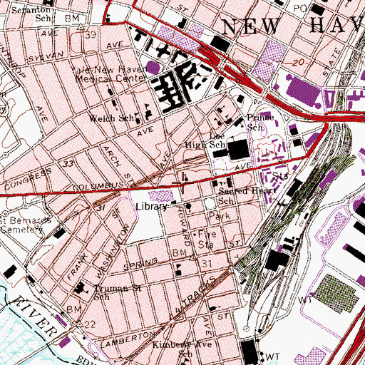 Topographic Map of Trowbridge Square Historic District, CT