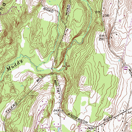 Topographic Map of Tylers Mill Pond (historical), CT