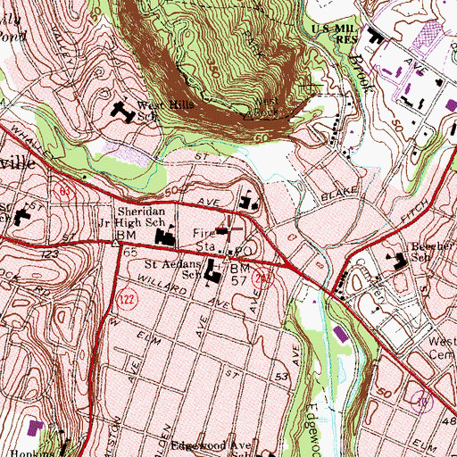Topographic Map of United Church of Westville, CT