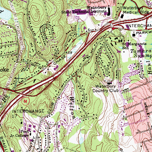 Topographic Map of United Methodist Church of Waterbury, CT