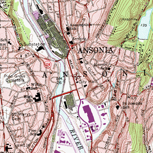 Topographic Map of Upper Main Street Historic District, CT
