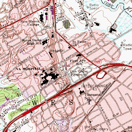 Topographic Map of Veterans Affairs Connecticut Healthcare System West Haven Campus, CT