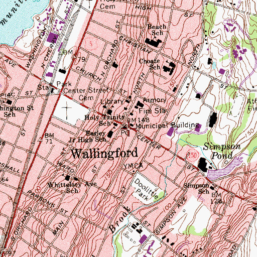 Topographic Map of Wallingford Post Office, CT