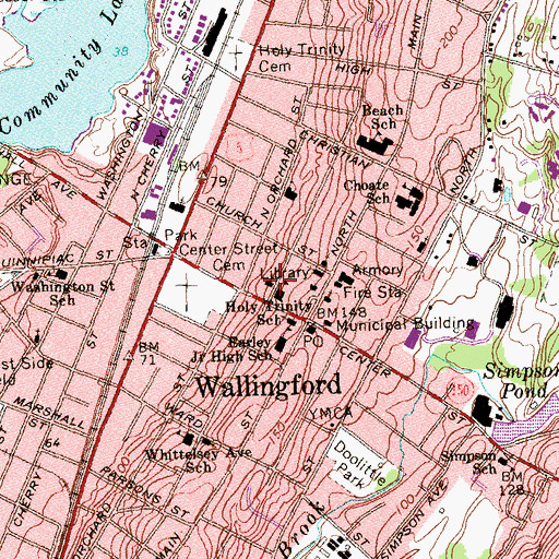 Topographic Map of Wallingford Public Library, CT