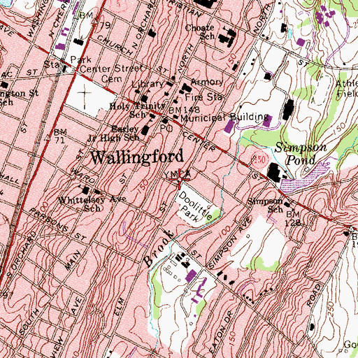 Topographic Map of Wallingford Town Hall, CT