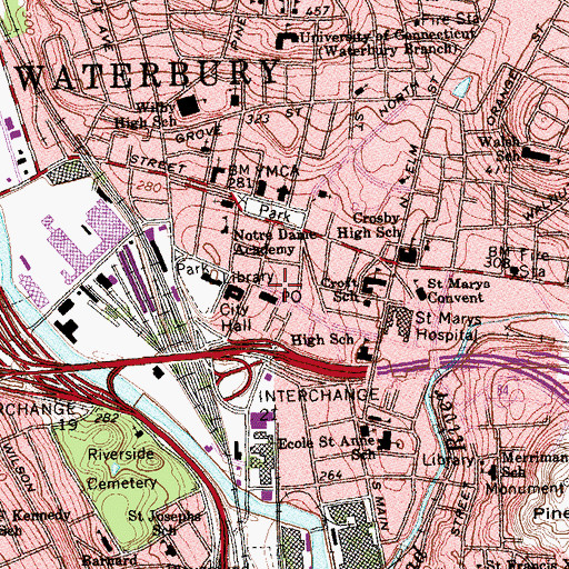 Topographic Map of Waterbury Chamber of Commerce, CT