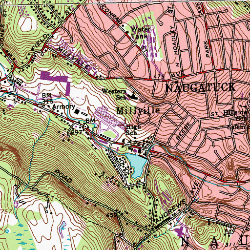 Topographic Map of Waterbury High School, CT