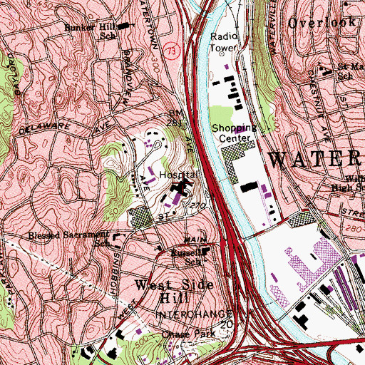 Topographic Map of Waterbury Hospital Health Center Library, CT