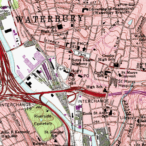 Topographic Map of Waterbury Municipal Center Complex, CT