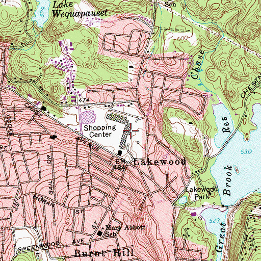 Topographic Map of Waterbury Plaza Shopping Center, CT