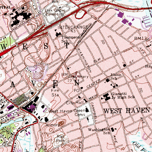 Topographic Map of West Haven Public Library, CT
