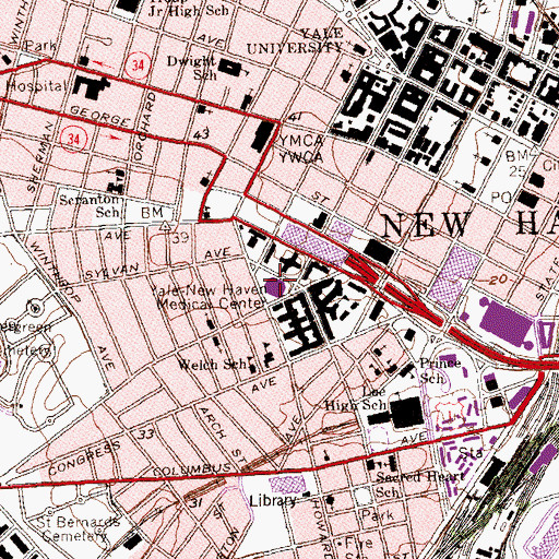 Topographic Map of West Pavilion Childrens Hospital, CT
