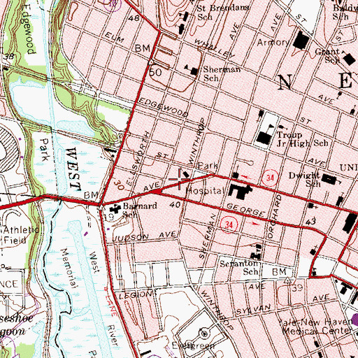 Topographic Map of West River Senior Center, CT