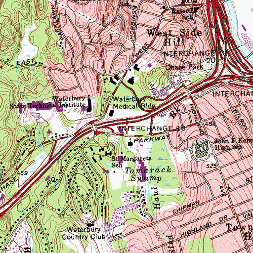 Topographic Map of Westwood Shopping Center, CT
