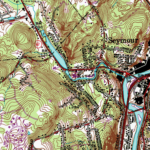 Topographic Map of Westwood Plaza Shopping Center, CT
