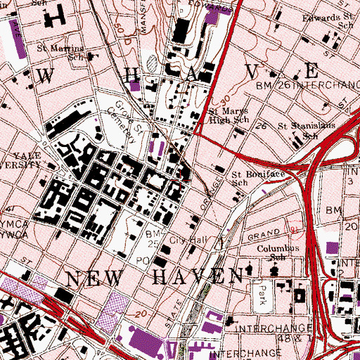 Topographic Map of Whitney Humanities Center, CT