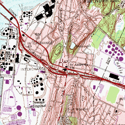 Topographic Map of Woodward School, CT