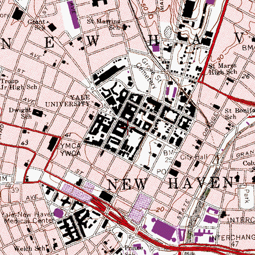 Topographic Map of Yale Art Gallery, CT