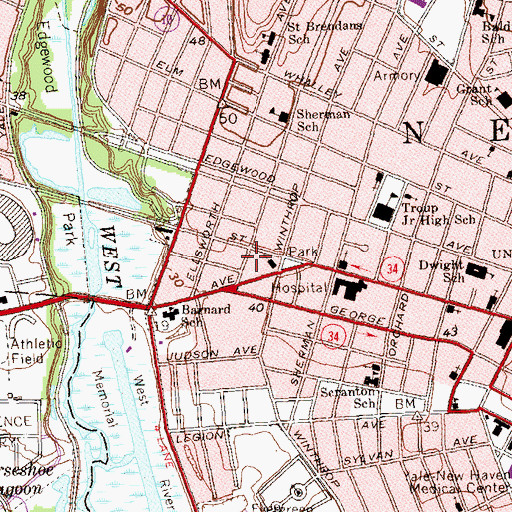 Topographic Map of Yale Co-op, CT