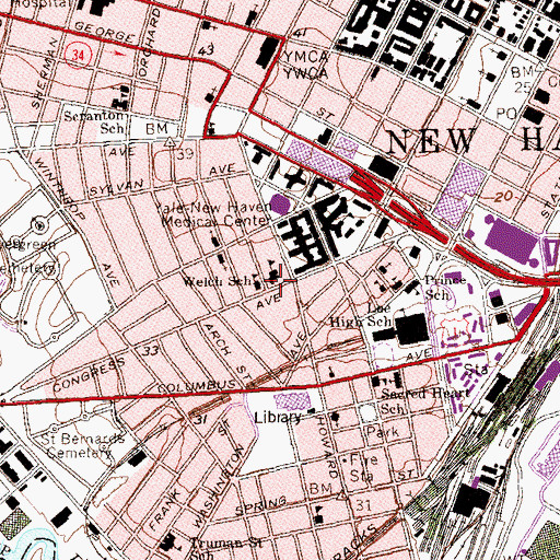 Topographic Map of Yale Physicians Building, CT