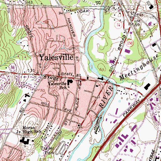 Topographic Map of Yalesville United Methodist Church, CT