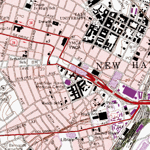 Topographic Map of Yale - New Haven Hospital, CT