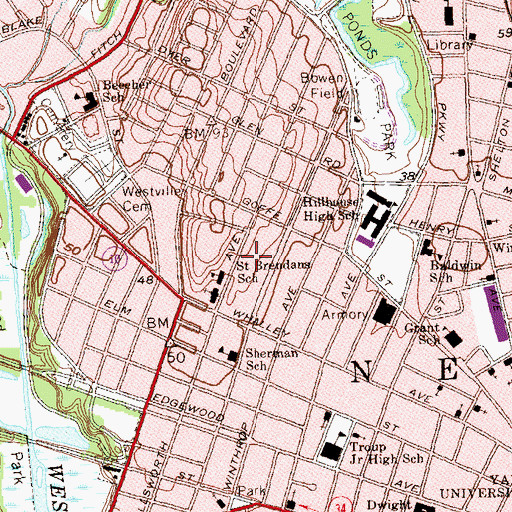 Topographic Map of Young Israel of New Haven, CT