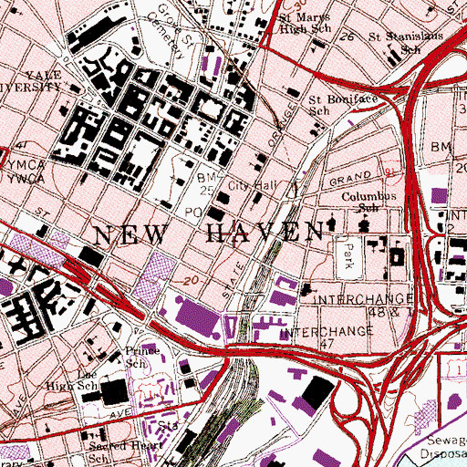 Topographic Map of Young Mens Institute Library, CT