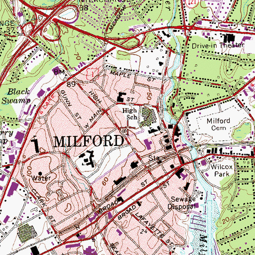 Topographic Map of Academy of Our Lady of Mercy, CT