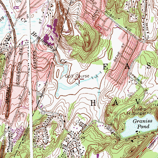 Topographic Map of Alling Memorial Golf Course, CT