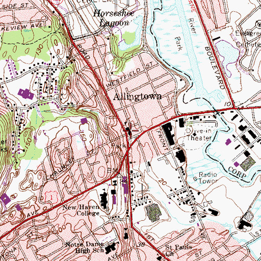 Topographic Map of Allington Community Center, CT