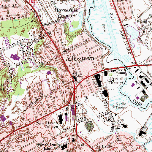 Topographic Map of Allington Public Library, CT