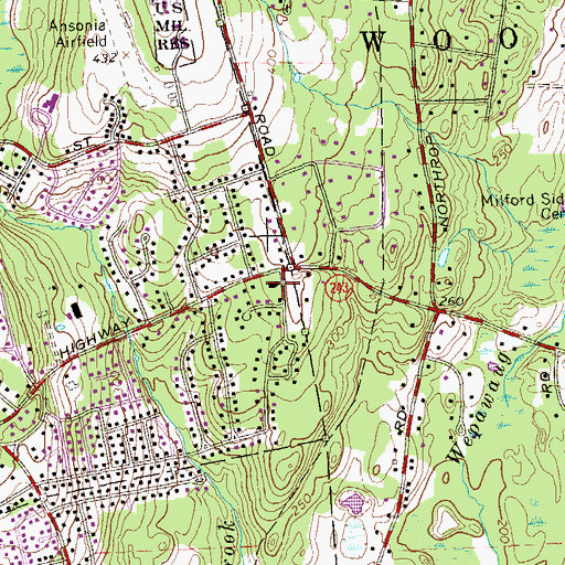 Topographic Map of Ansonia Church of Christ, CT