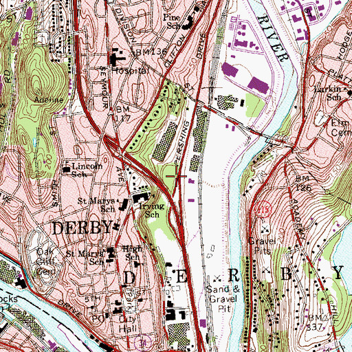 Topographic Map of Ansonia Landing Shopping Center, CT