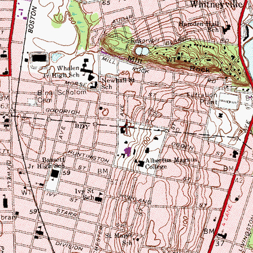 Topographic Map of Aquinas Building, CT