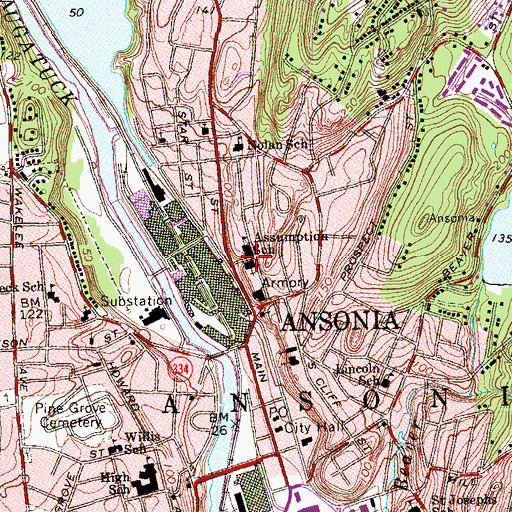 Topographic Map of Assumpton Church, CT