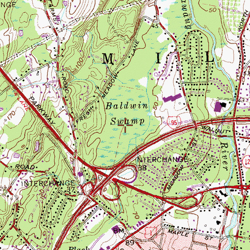 Topographic Map of Baldwin Marsh Wildlife Area, CT