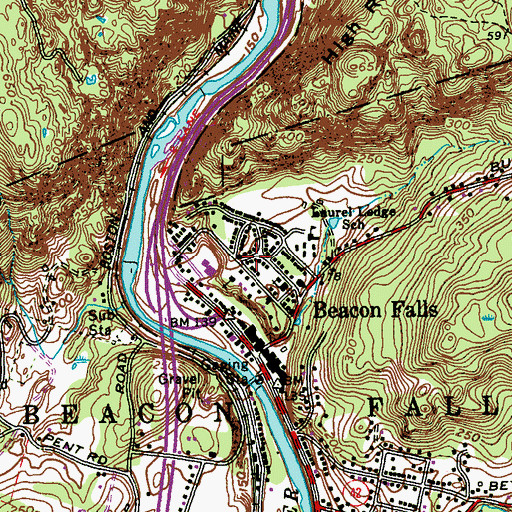 Topographic Map of Beacon Falls Public Library, CT
