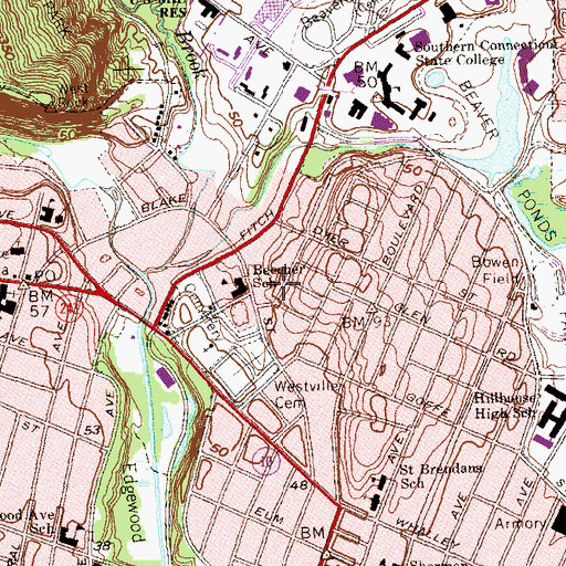 Topographic Map of Beaver Hill Shopping Center, CT